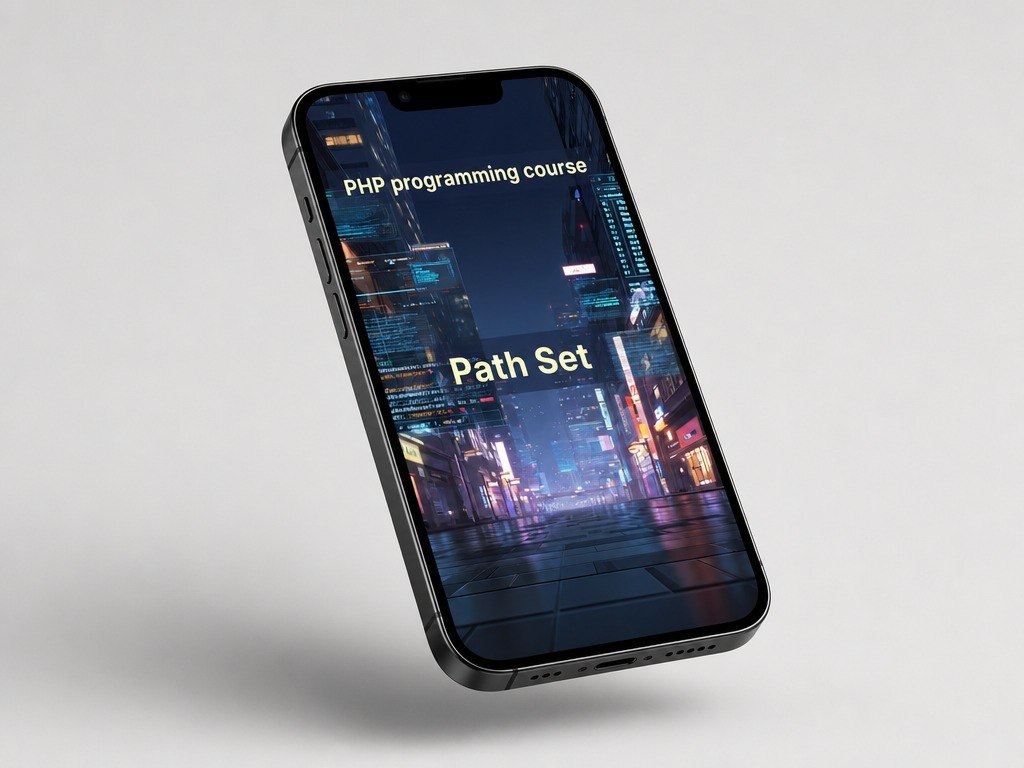 Phone displaying 'PHP programming course Path Set' on a light gray background